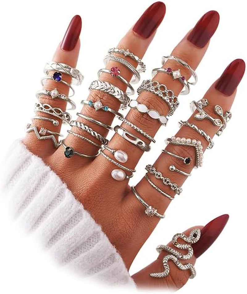Souverel 30-Delige Silver Ringenset – Hypoallergeen, Elegant & Perfect voor Dagelijks Stacking