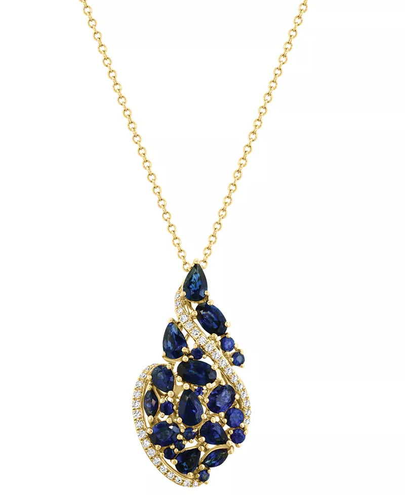 Souverel – 14k Gouden Hangerketting met Artistieke Cascade van Robijnen en Diamanten 