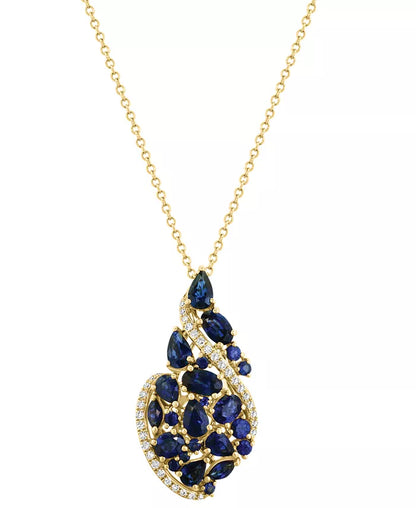 Souverel – 14k Gouden Hangerketting met Artistieke Cascade van Robijnen en Diamanten 