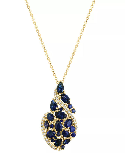 Souverel – 14k Gouden Hangerketting met Artistieke Cascade van Robijnen en Diamanten 