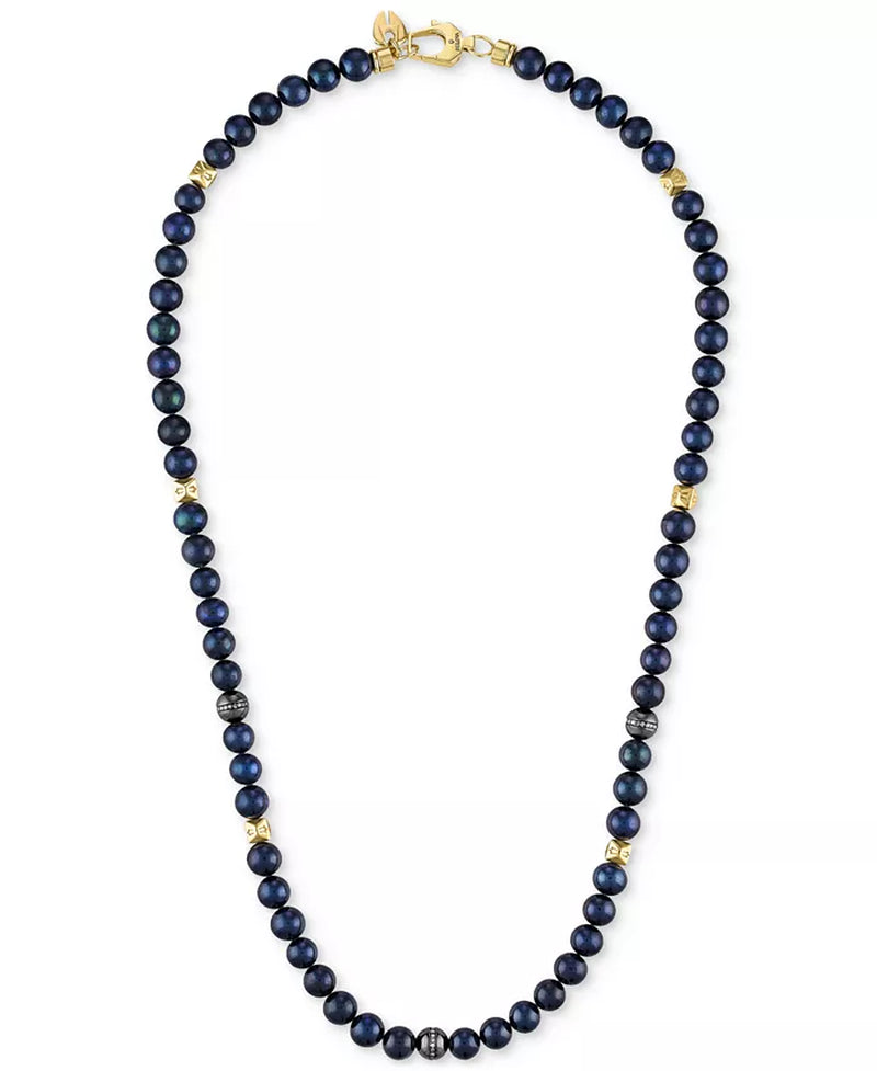 Souverel Navy Blauwe Zoetwaterparelketting met Diamantaccenten 