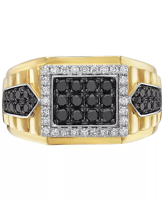 Herenring met Zwarte Diamanten en Witte Diamant Halo in 14K Goud & Witgoud