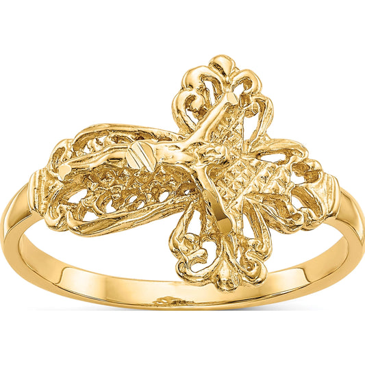 Souverel Crucifix Ring in 14K Geelgoud met Diamantslijping