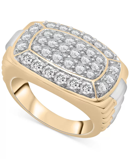 Souverel Two-Tone Herenring met 2 Karaat Diamanten Cluster in 10K Goud