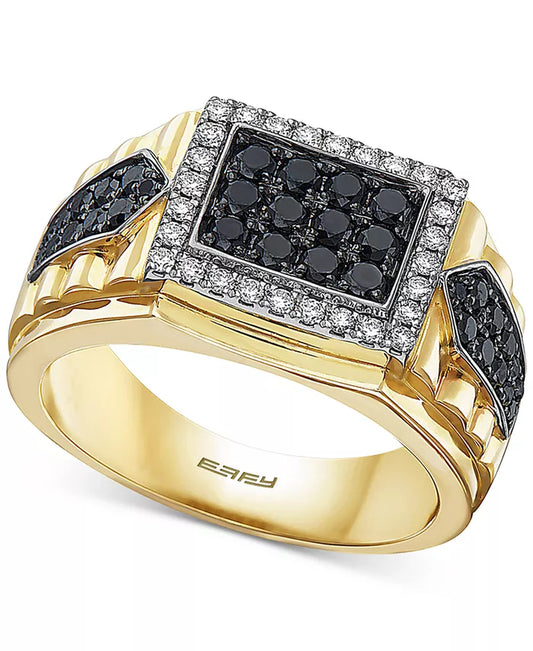 Herenring met Zwarte Diamanten en Witte Diamant Halo in 14K Goud & Witgoud