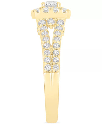Verlovingsring met Diamant Halo in 14K Geelgoud – 1.00 ct.
