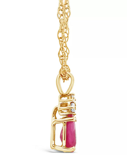 Souverel - Prachtige Druppelvormige Robijn Hanger met Diamantaccenten
