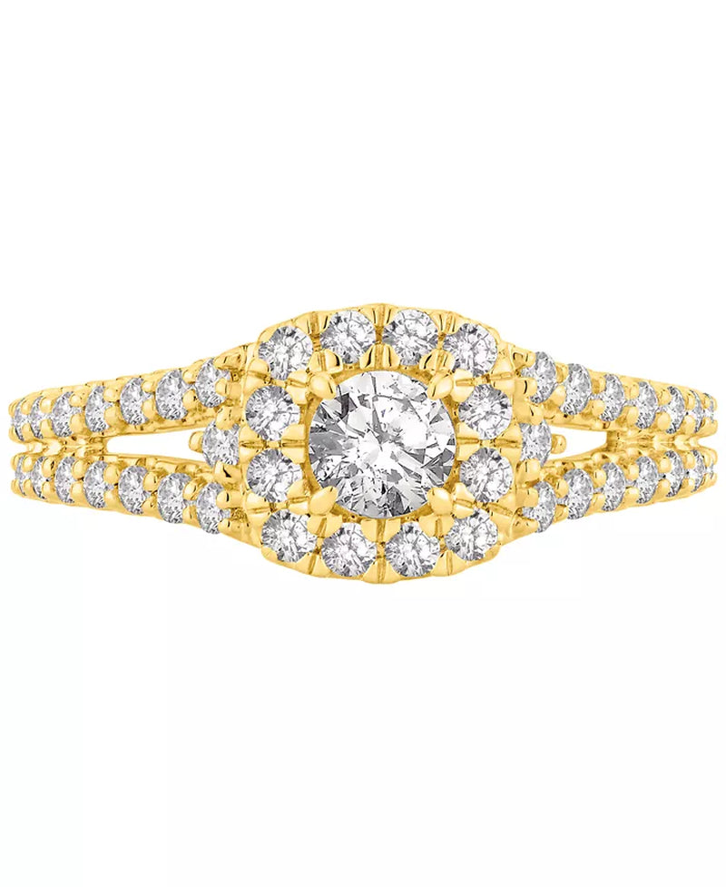 Verlovingsring met Diamant Halo in 14K Geelgoud – 1.00 ct.