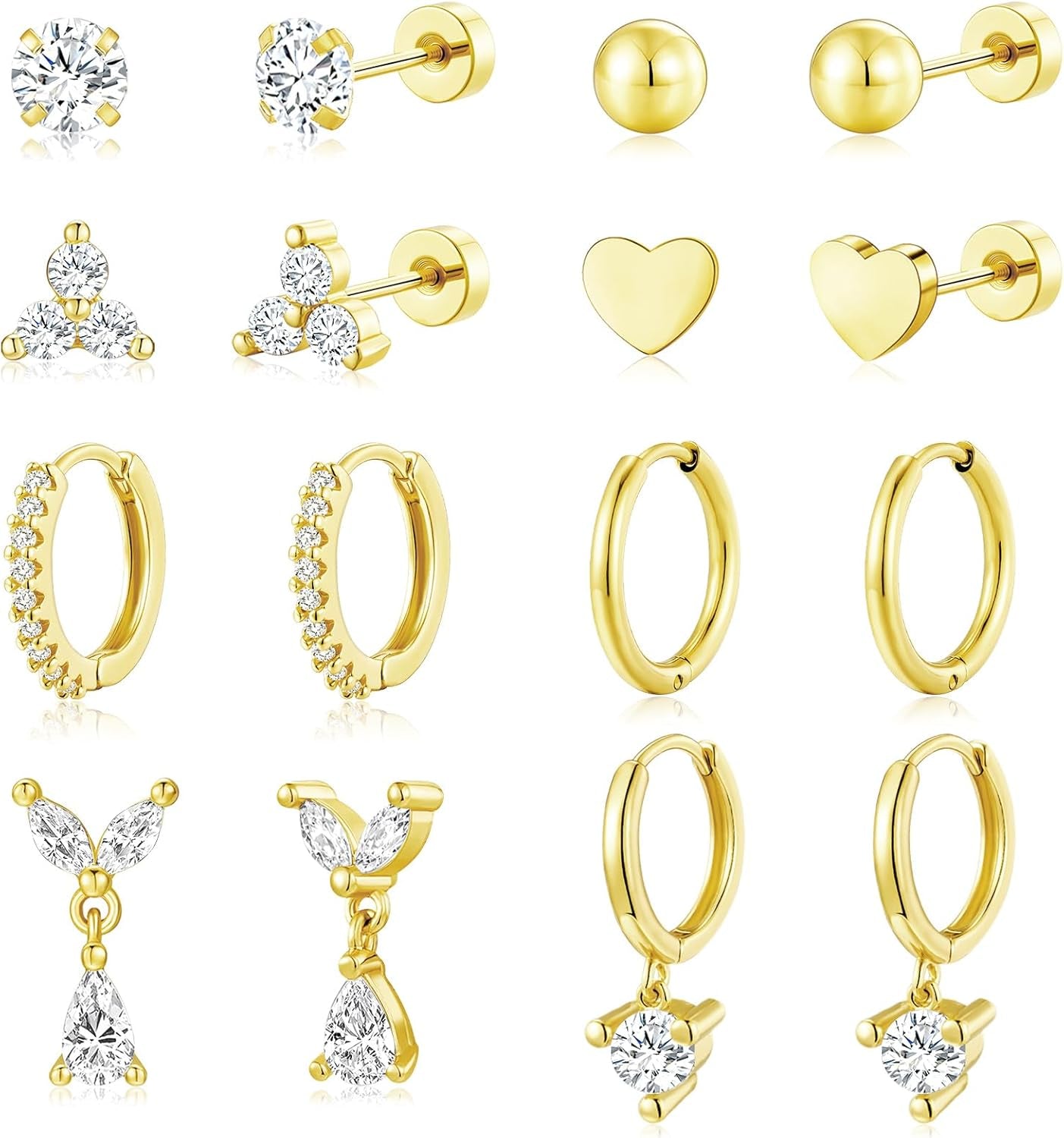 Souverel 9-Delige Goudkleurige Hoops Set – 14K/18K Verguld, Lichtgewicht en Stijlvol voor Dagelijks Draagcomfort