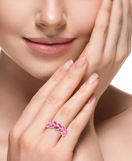 Damesring met Robijn en Diamanten in 14K Roségoud