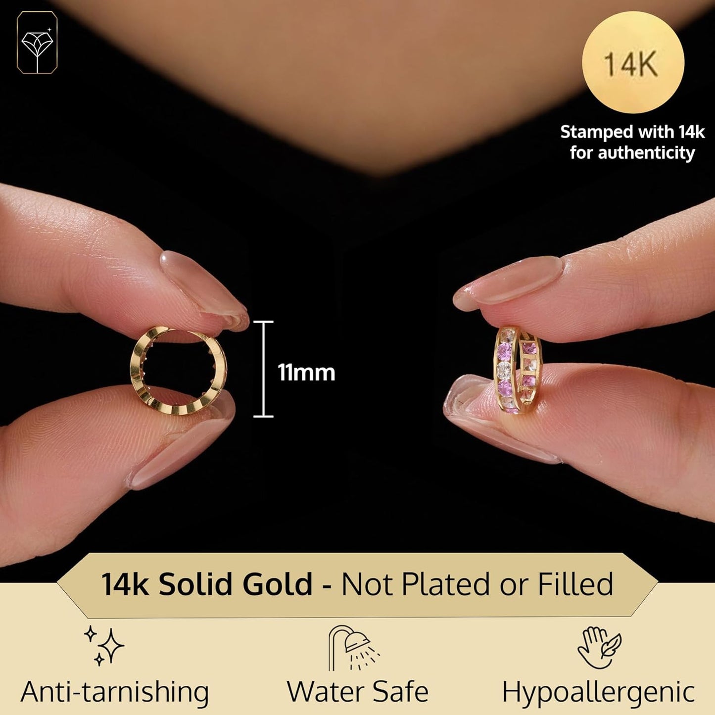 Souverel 14K ColorPop CZ Hoops – Verfijnde 14-karaats gouden oorbellen met kleurrijke schittering