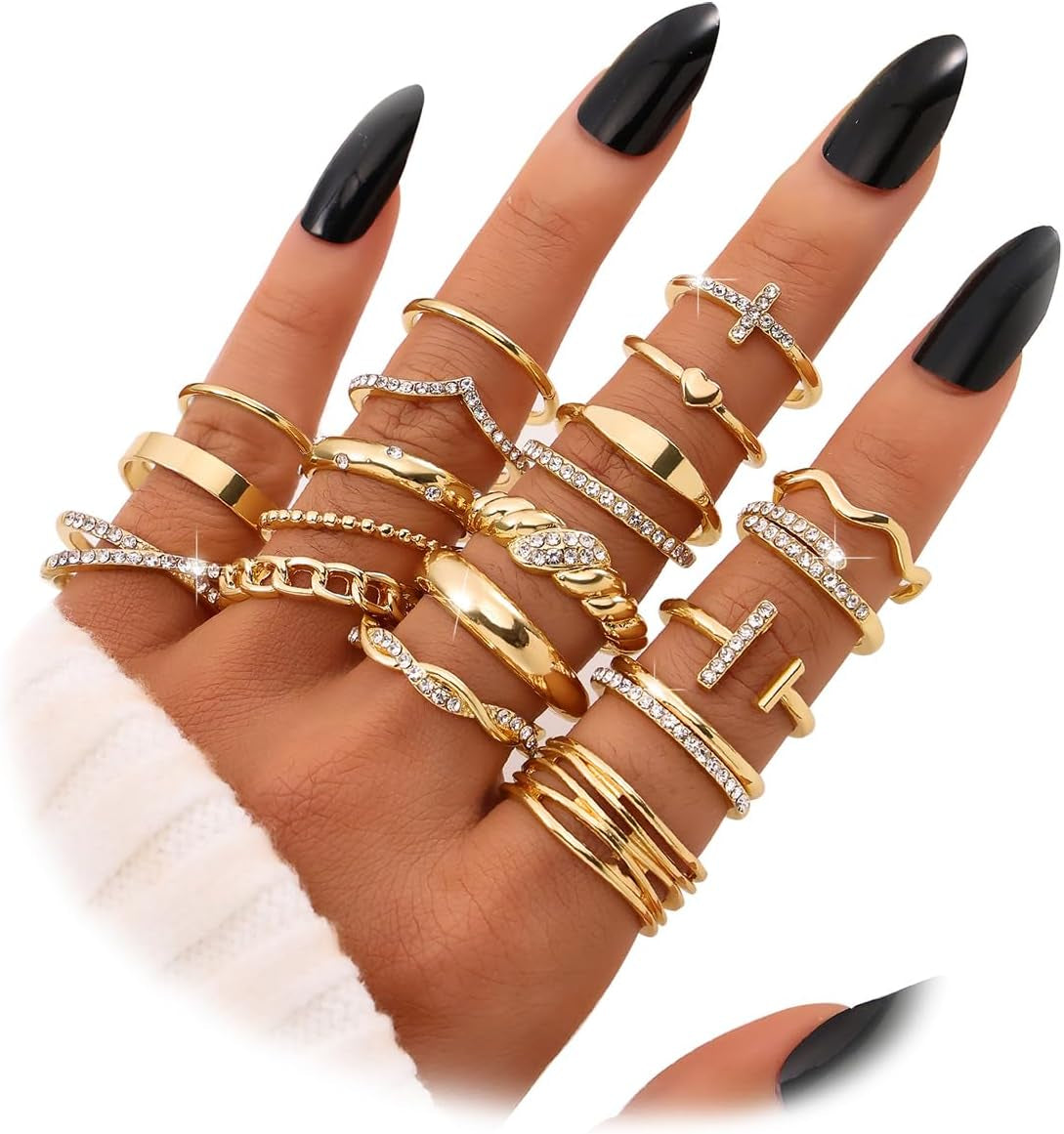 Souverel 20-Delige Gouden Stackable Ringenset – Hypoallergeen, Luxe & Mix van Maten voor Dagelijks Stijlvol Draagcomfort