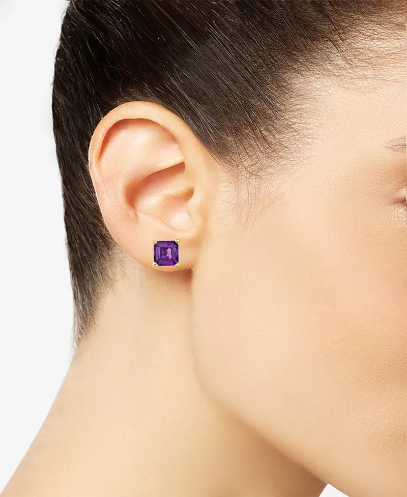 Souverel – Elegante Oorknopjes met Asscher Geslepen Amethist