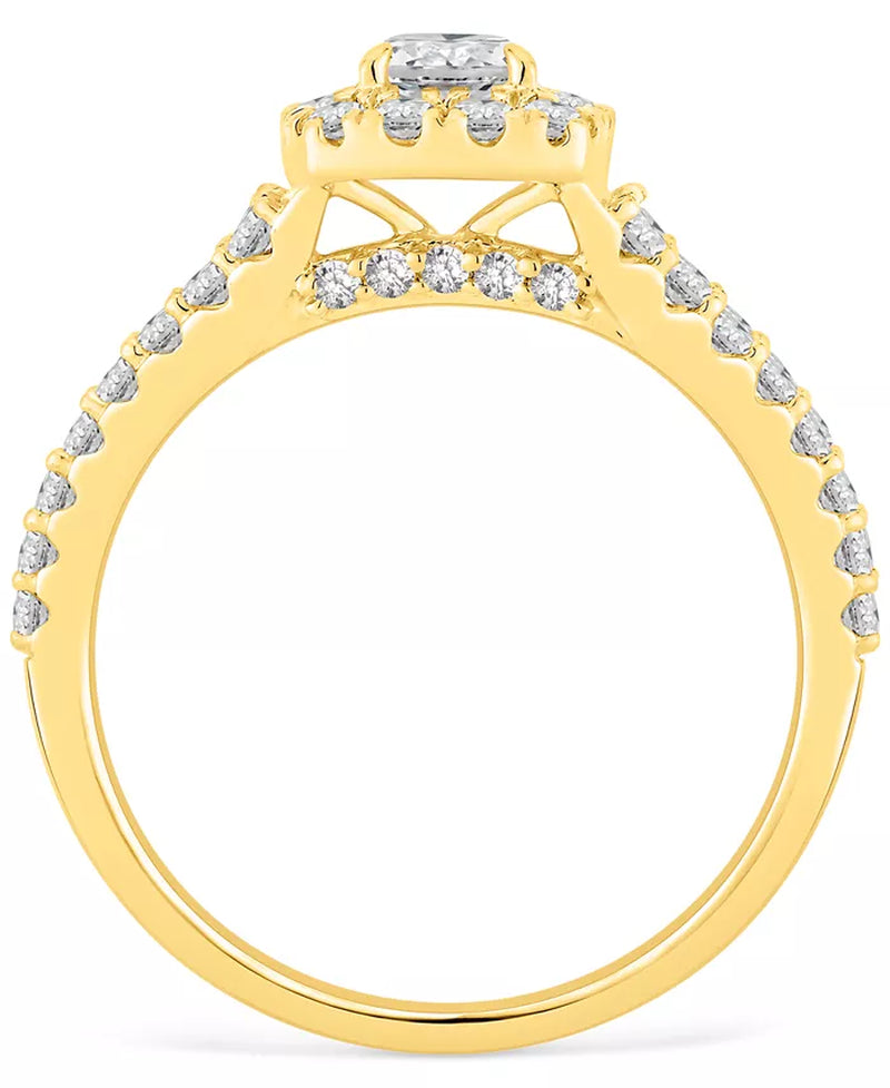 Verlovingsring met Diamant Halo in 14K Geelgoud – 1.00 ct.